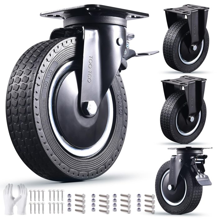 8 Inch Heavy Duty Black Swivel Caster Wheels