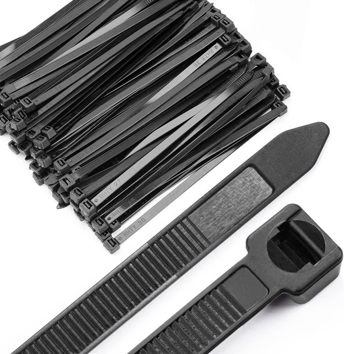 Locking Cable Tie, UV Resistant Black Nylon 6.6, 11", 50lb Tensile